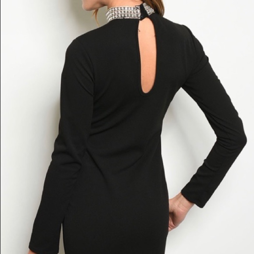 ❌DONATED❌Black Rhinestone Mock Neck Peep Hole Long Sleeve Dress - Picture 3 of 11